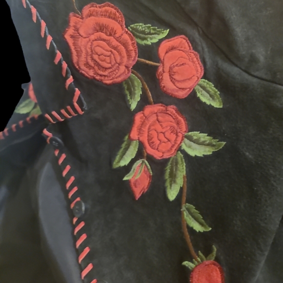 Vintage Leather Floral Embroidery Jacket Medium - Picture 4 of 9